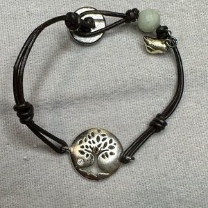 Fossil Stainless Steel Tree of Life Leather Bracelet